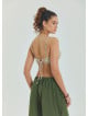 Lace Up Open Back Adjustable Beige Floral Blouse 4650